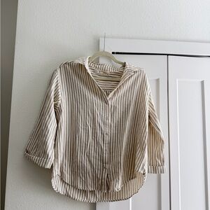Beige and White Striped Blouse